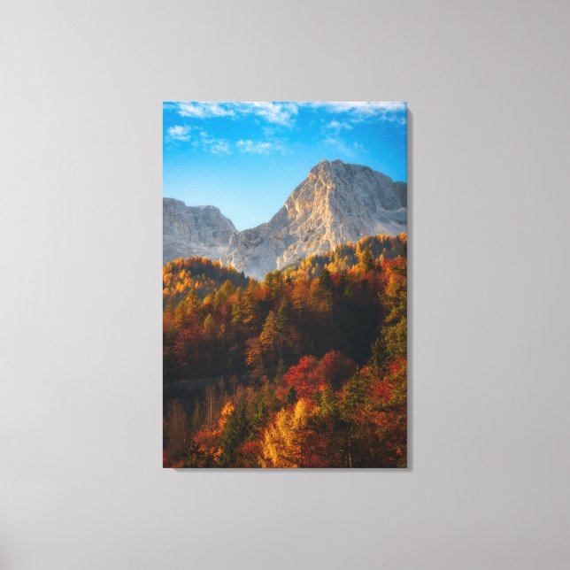 Autumn forest below mountains canvas print (Front)