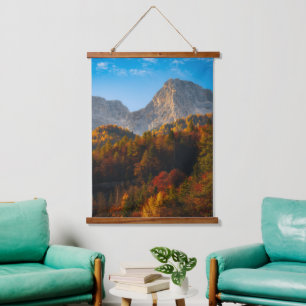 Autumn forest below mountains hanging tapestry