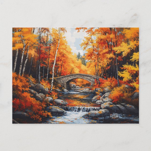 Autumn Forest Bridge Postcard (Front)