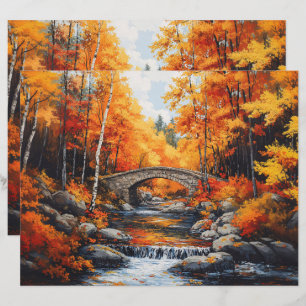 Autumn Forest Bridge Scrapbook Paper