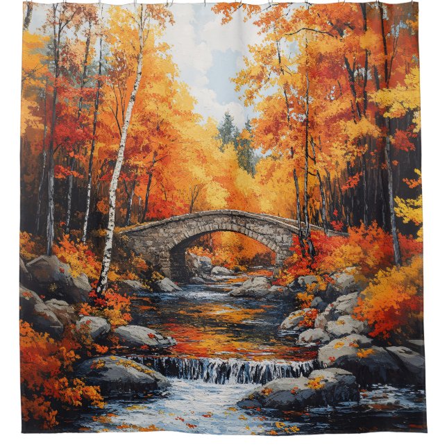 Autumn Forest Bridge Shower Curtain (Front)