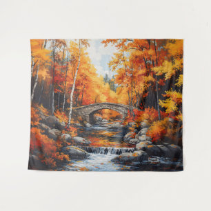 Autumn Forest Bridge Tapestry