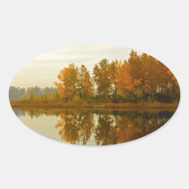 Autumn Forest by the River Oval Sticker (Front)