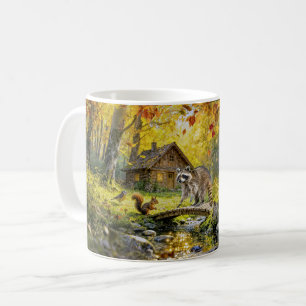 Autumn Forest Cottage with forest animals and Mush Coffee Mug