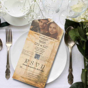 Autumn Forest Cream Background Photo QR Code All In One Invitation