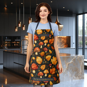 Autumn Forest Design with Mushrooms and Leaves Apron