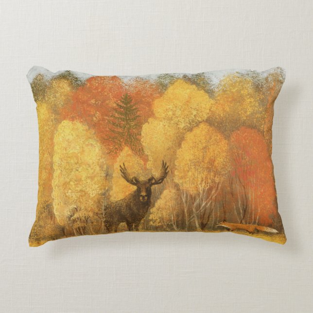 Autumn forest, digital deer and fox. decorative cushion (Front)