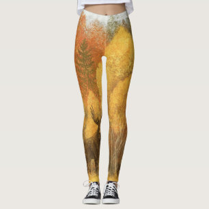 Autumn forest, digital deer and fox. leggings