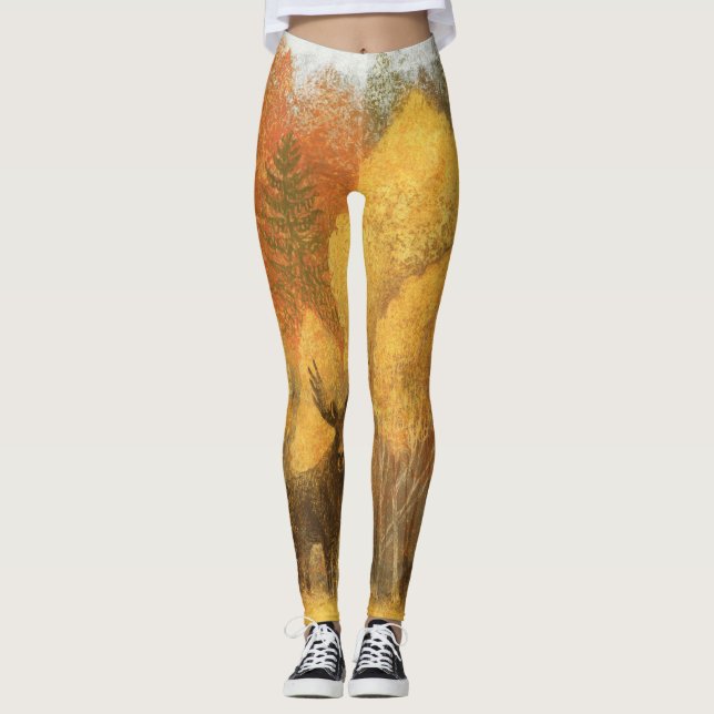 Autumn forest, digital deer and fox. leggings (Front)