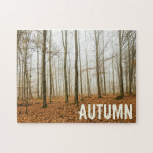 Autumn Forest Mist and Fog Fall Season gift Jigsaw Puzzle