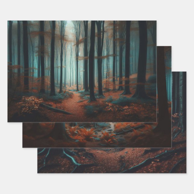 Autumn Forest Moody Woods Decoupage Wrapping Paper Sheet (Set)