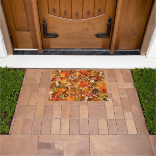 Autumn Forest Mushroom Pattern Cosy Fall Leaves Doormat