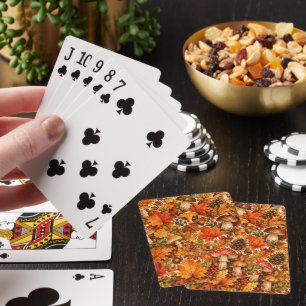 Autumn Forest Mushroom Pattern Cosy Fall Leaves Playing Cards