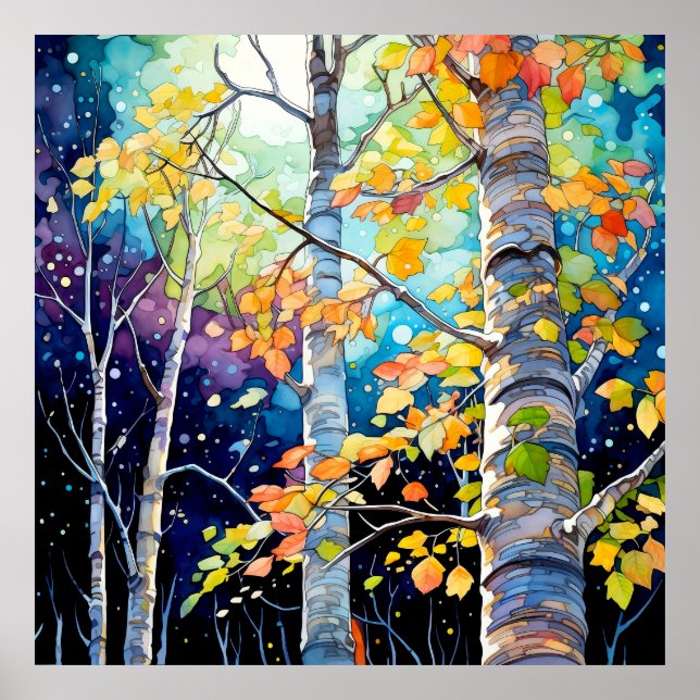 Autumn Forest Night Painting Poster (Front)