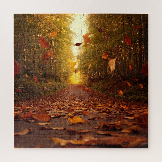 Autumn Forest Path Falling Leaves Jigsaw Puzzle (Vertical)