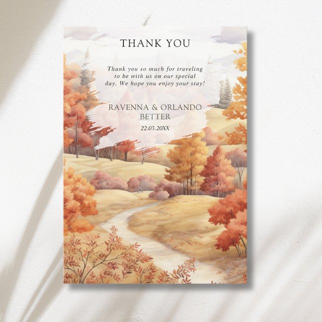 Autumn Forest Path Leaves Fall Wedding Thank You  Announcement (Creator Uploaded)