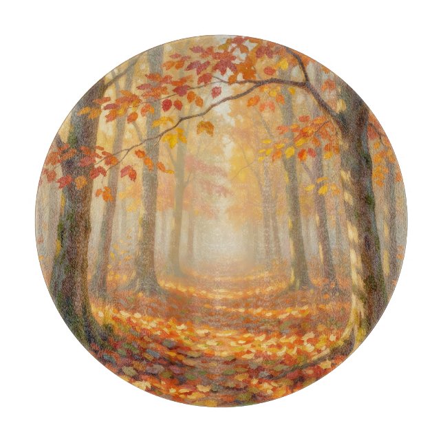 Autumn Forest Path Painterly Landscape Art Cutting Board (Front)