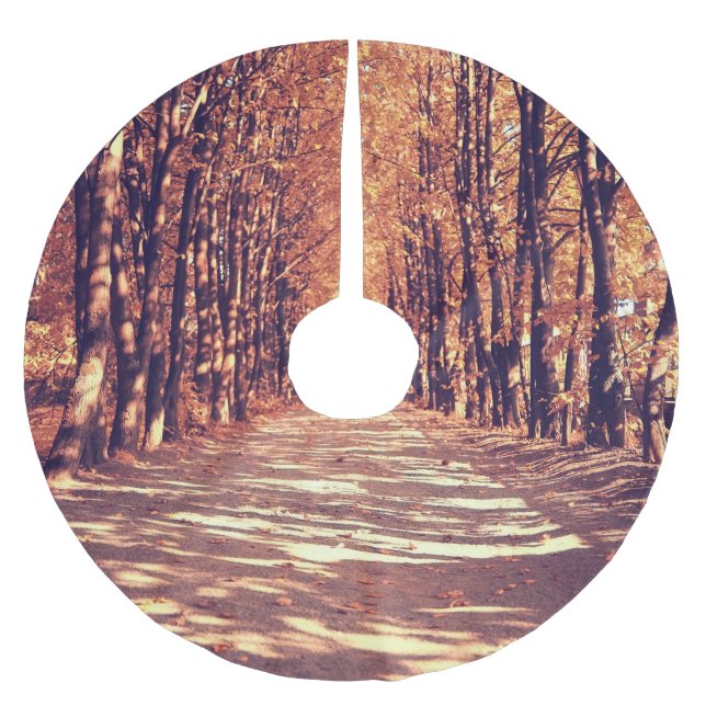 Autumn Forest Path: Tranquil Landscape Journey Brushed Polyester Tree Skirt (Front)