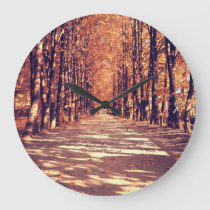 Autumn Forest Path: Tranquil Landscape Journey Large Clock