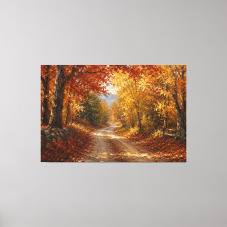 Autumn Forest Road Oil Painting Canvas Print