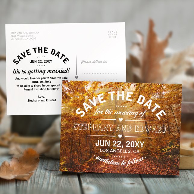 Autumn Forest Save the Date Postcard (Creator Uploaded)