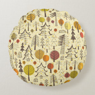 Autumn Forest: Seamless Graphic Pattern. Round Cushion