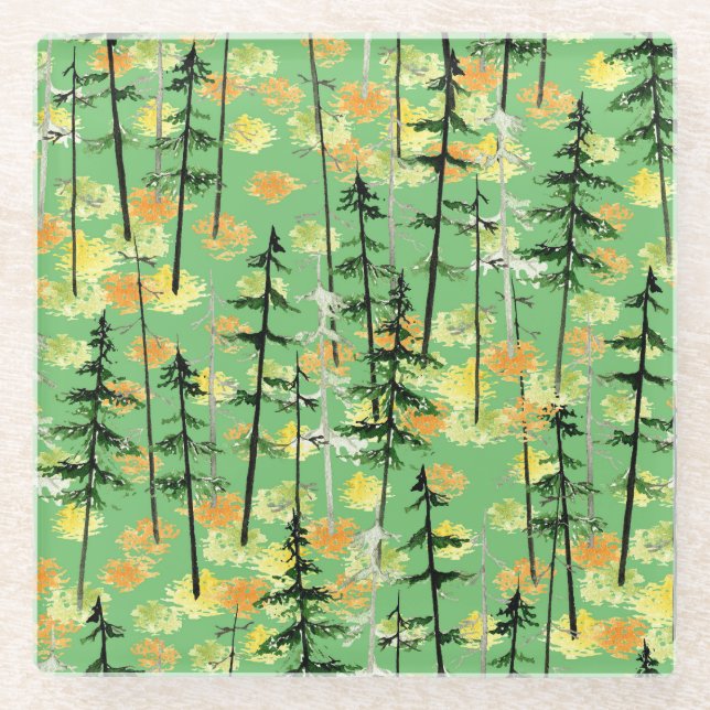 Autumn Forest: Seamless Natural Beauty Glass Coaster (Front)