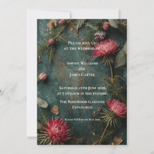 Autumn Forest Thistle Protea Wedding Invitation