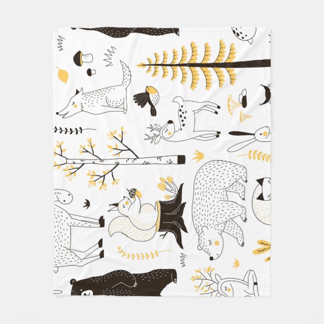 Autumn Forest Trees Leaves Pattern Fleece Blanket (Front)