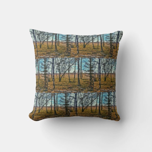 Autumn Forest Trees Pattern Throw Pillow Cushion (Front)
