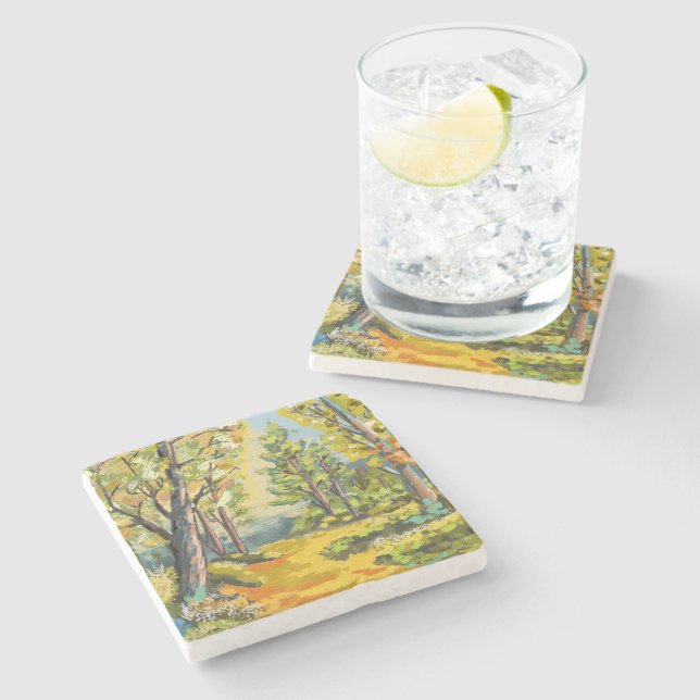 Autumn forest walk. stone coaster (Side)