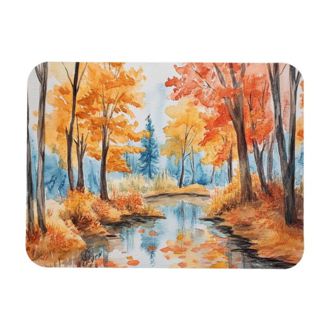 Autumn Forest Watercolor Art Magnet (Horizontal)