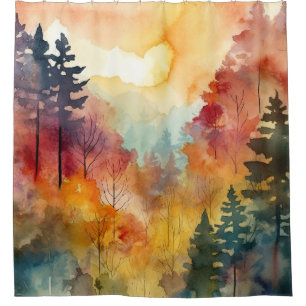 Autumn Forest Watercolor Glow Shower Curtain
