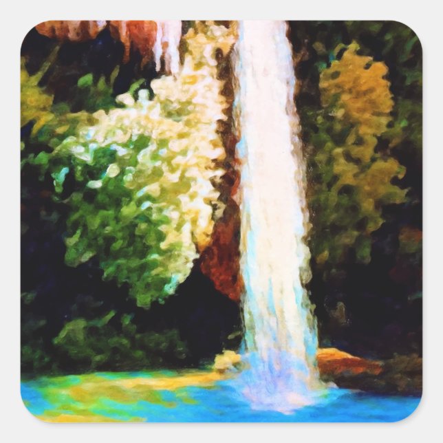 Autumn Forest Waterfall Landscape Art Square Sticker (Front)