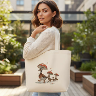 Autumn Forest Whimsy Duck Family Large Tote Bag