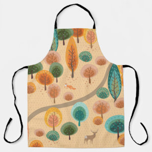 Autumn forest with abstract flat handdrawn trees a apron