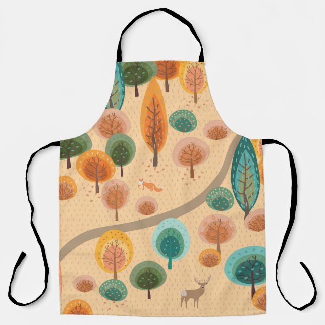 Autumn forest with abstract flat handdrawn trees a apron (Front)