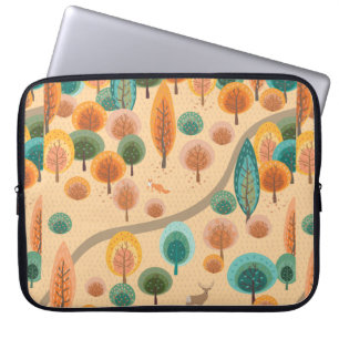 Autumn forest with abstract flat handdrawn trees a laptop sleeve