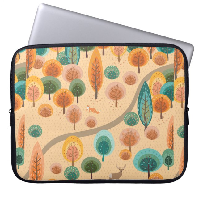 Autumn forest with abstract flat handdrawn trees a laptop sleeve (Front)