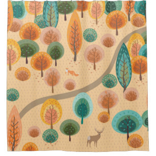 Autumn forest with abstract flat handdrawn trees a shower curtain
