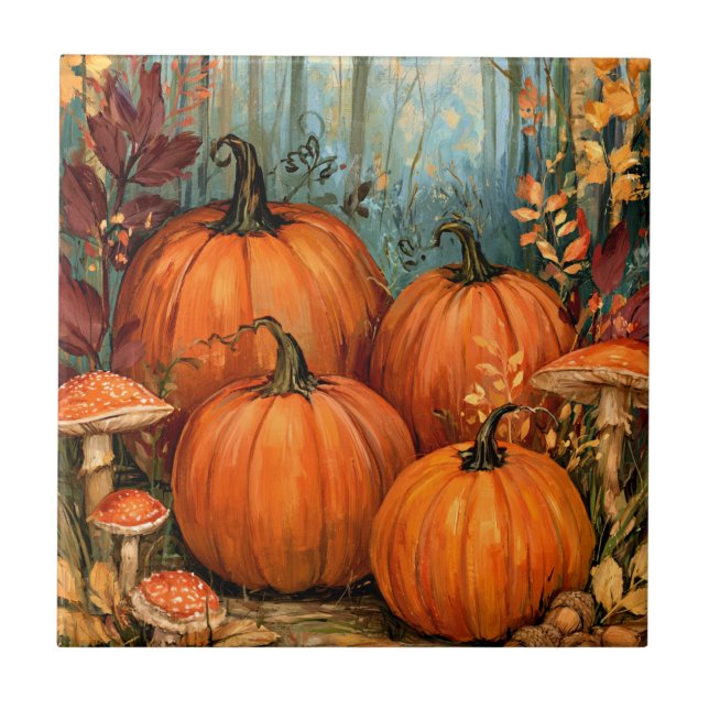 Autumn Forest with pumpkins and musrooms, Tile (Front)