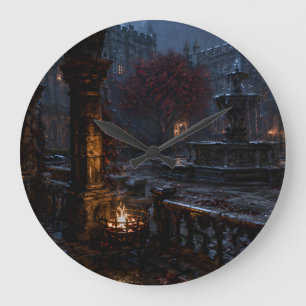 Autumn Fountain Courtyard Wall Clock