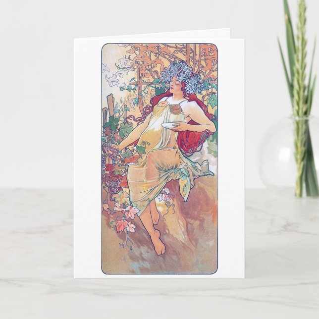 Autumn (Four Seasons), Alphonse Mucha Card (Front)