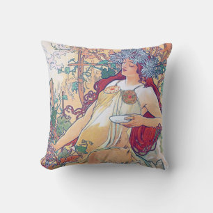Autumn (Four Seasons), Alphonse Mucha Cushion