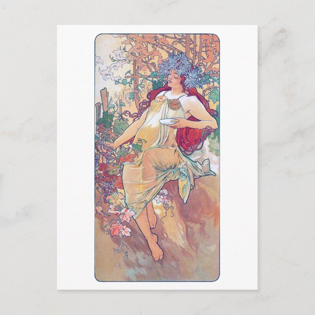 Autumn (Four Seasons), Alphonse Mucha Postcard (Front)