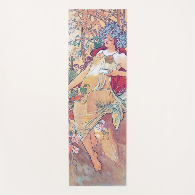 Autumn (Four Seasons), Alphonse Mucha Yoga Mat (Front)