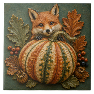 Autumn Fox and Pumpkin Woodland Harvest Tile