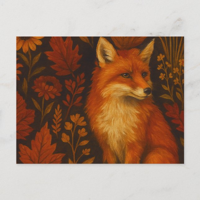 Autumn Fox Art Poster - Cosy Fall Woodland  Postcard (Front)