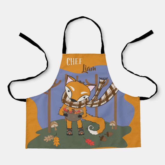 Autumn fox chef kid All-Over Print Apron (Front)