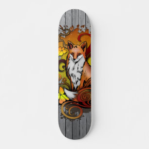 Autumn Fox Grey Wood Slats Illustration Skateboard